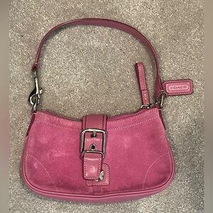 Coach Hampton pink suede and Leather Buckle Shoulder Bag